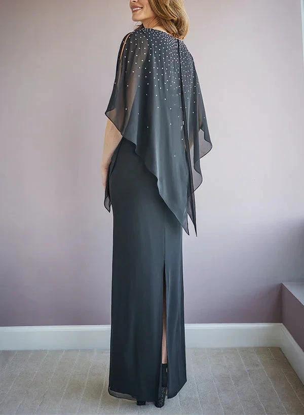 Sheath/Column Scoop Neck Half Sleeves Floor-Length Mother of the Bride Dresses by Dreamylily