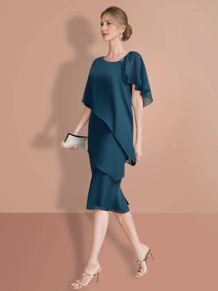 Sheath/Column Knee-Length Short Sleeves Mother of the Bride Dresses by Dreamylily