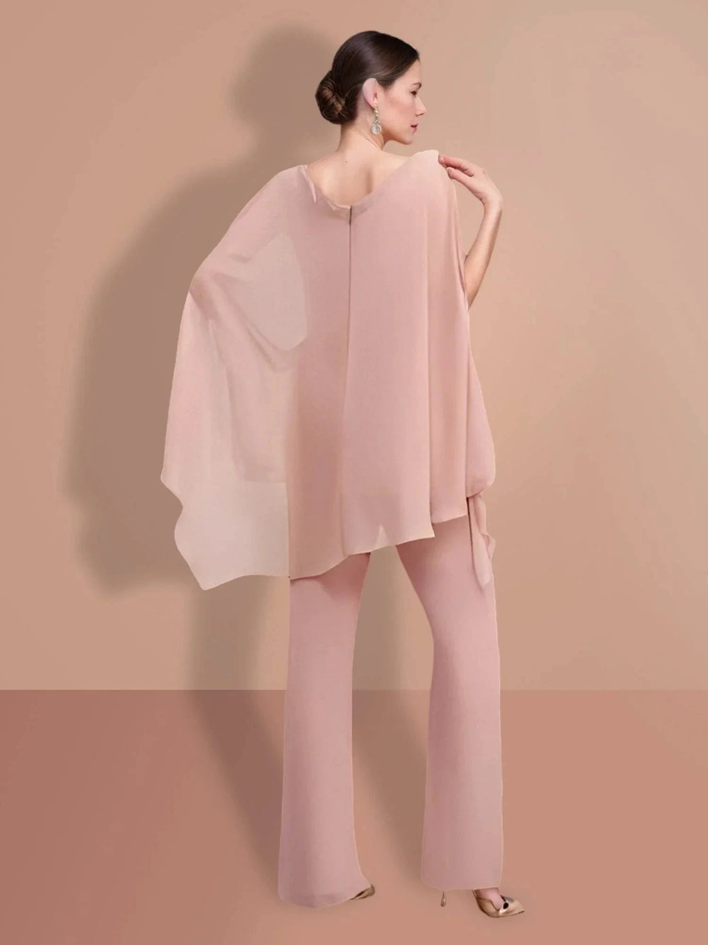 Chiffon half Sleeves V-Neck Mother of the Bride Pantsuits by Dreamylily