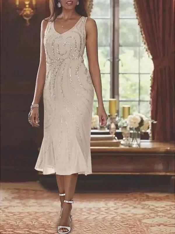 Chiffon V-Neck 2 Pieces Mother of the Bride Dresses with Jacket &amp; Sequins by Dreamylily