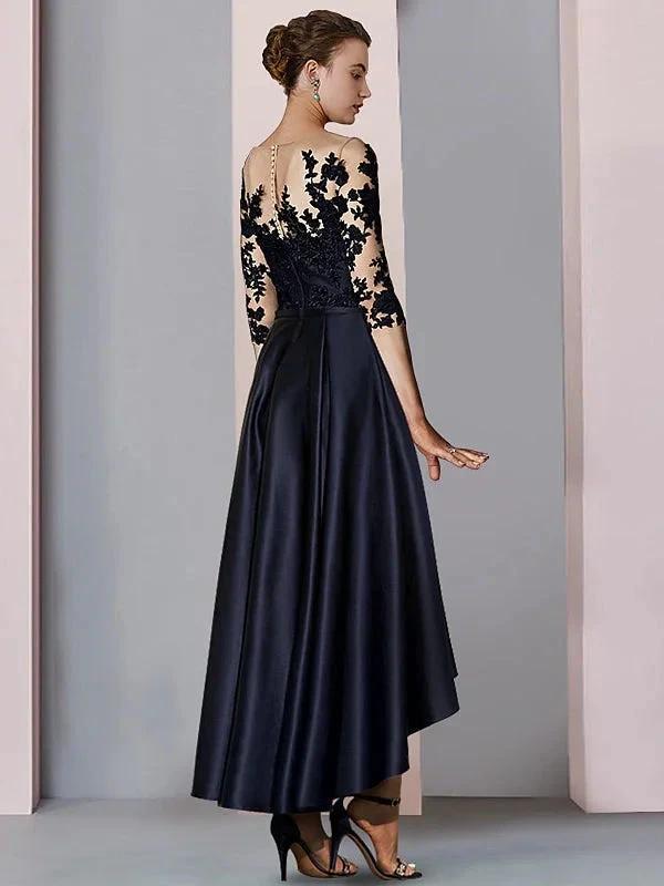A-Line/Princess Illusion-Neck Asymmetrical Tea Length Tea-Length Mother of the Bride Dresses by Dreamylily