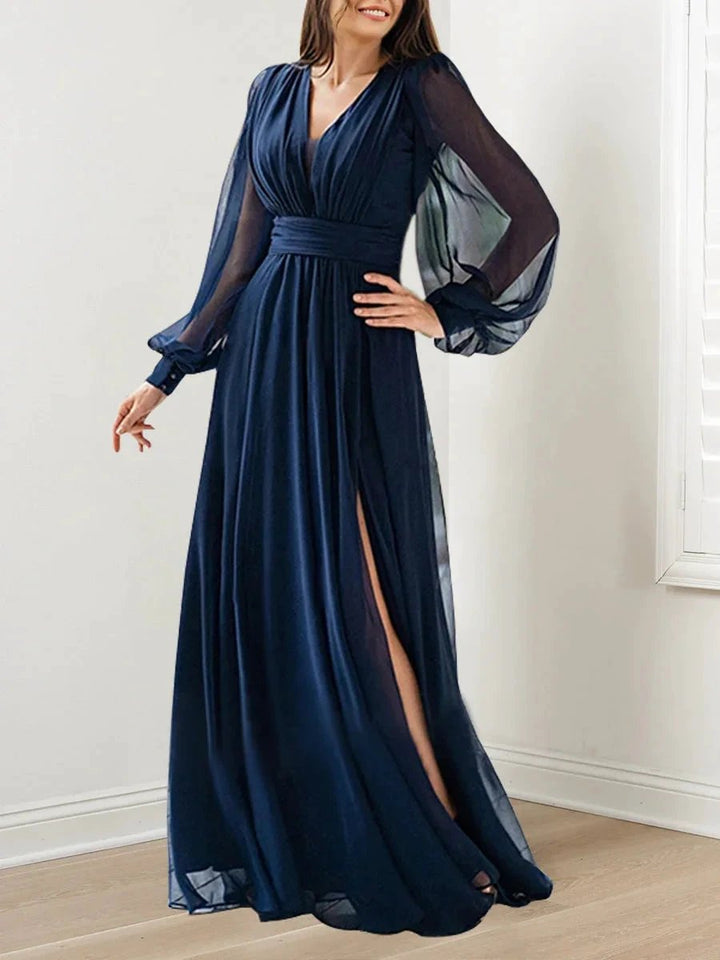 A-Line/Princess V-Neck Long Sleeves Floor-Length Mother of the Bride Dresses by Dreamylily