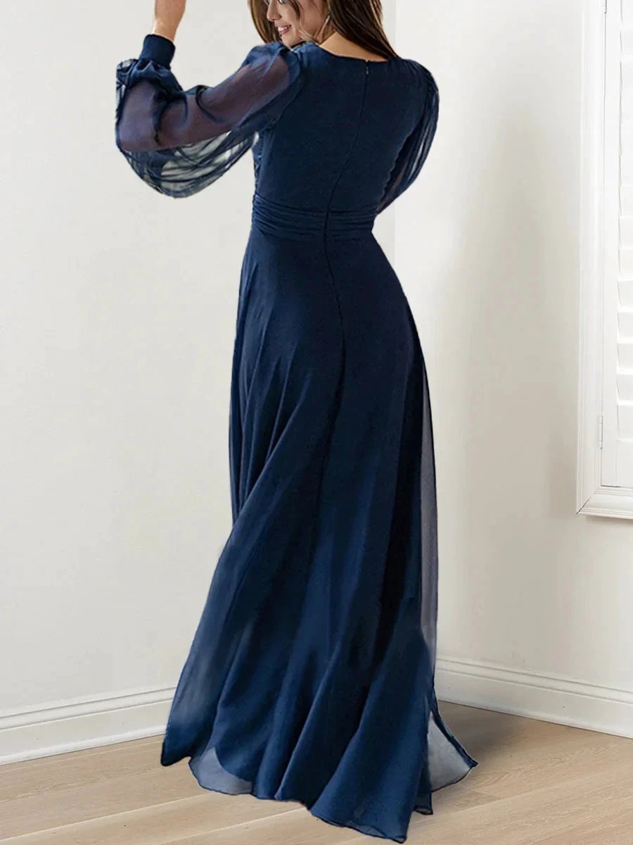 A-Line/Princess V-Neck Long Sleeves Floor-Length Mother of the Bride Dresses by Dreamylily