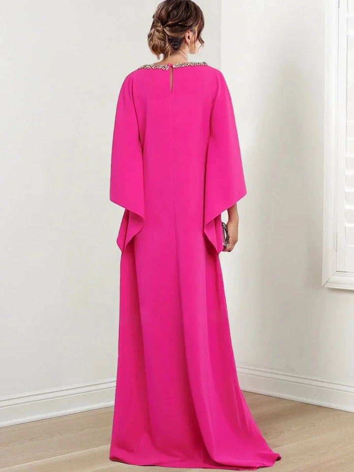 Sheath/Column Scoop Neck 3/4 Sleeves Floor-Length Mother of the Bride Dresses with Rhinestone by Dreamylily
