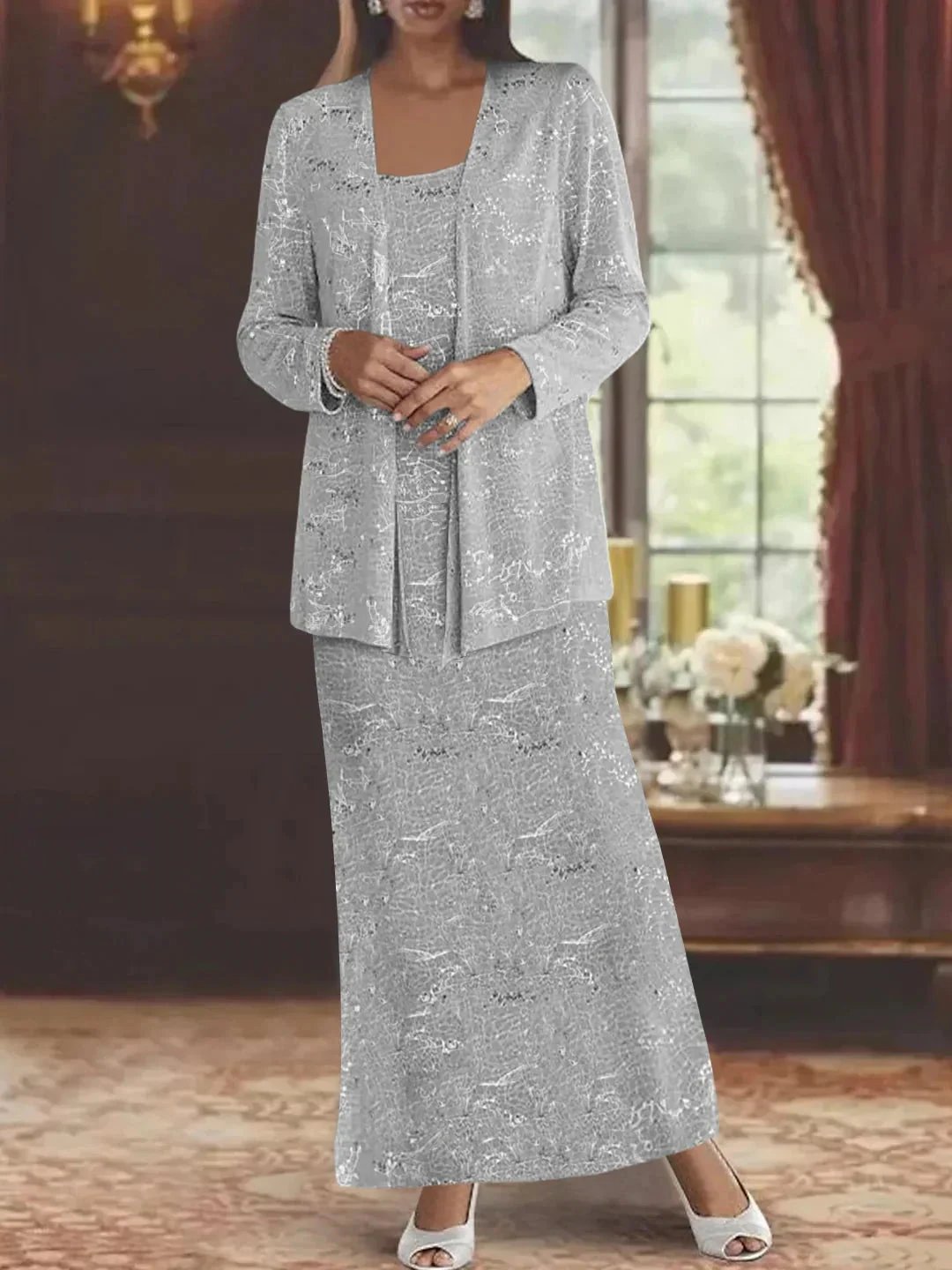 Chiffon Mother of the Bride Dresses with Sequins &amp; Jacket by Dreamylily