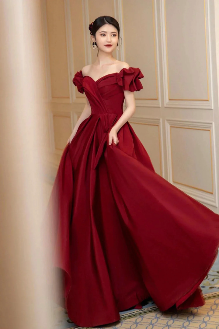 Burgundy Satin Long Prom Dress, A-Line Evening Dress Y1658 by simplepromdress