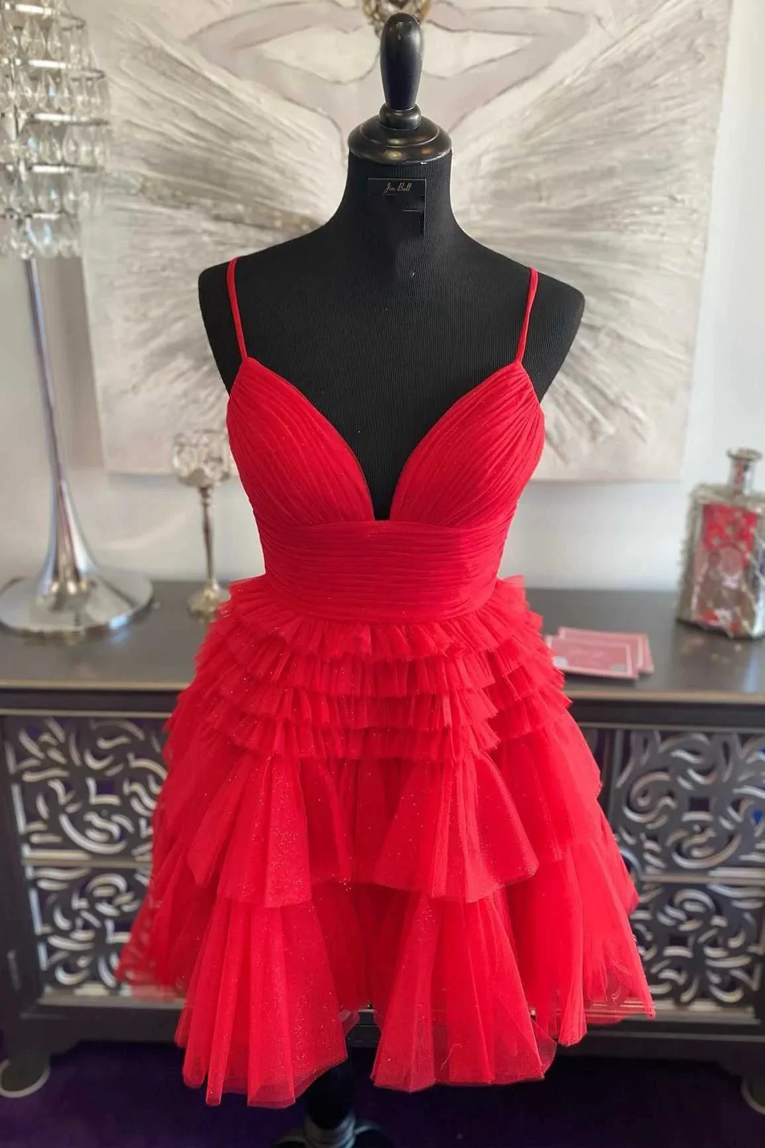 Multi-Tiered V-Neck Backless A-Line Short Party Dress A-line Homecoming Dress Y2350 by simplepromdress
