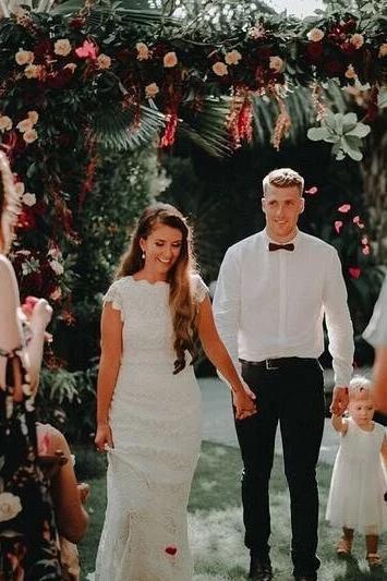 Lace Boho Mermaid Backless Cap Sleeve Bohemian Wedding Dresses MW265 by Musebridals