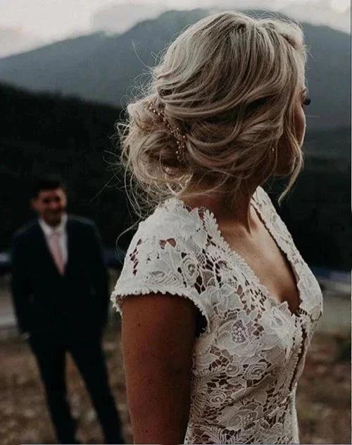Charming Mermaid Lace Ivory Cap Sleeves Wedding Dresses Bridal Dresses MW481 by Musebridals