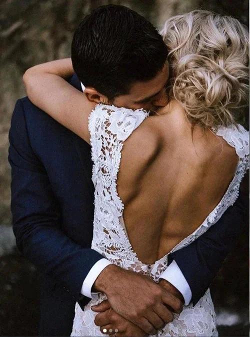 Charming Mermaid Lace Ivory Cap Sleeves Wedding Dresses Bridal Dresses MW481 by Musebridals
