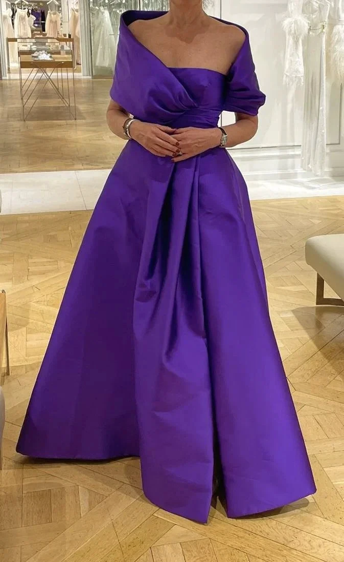Purple A-line Satin Long Evening Dress,Purple Wedding Guest Dress Y4006 by simplepromdress