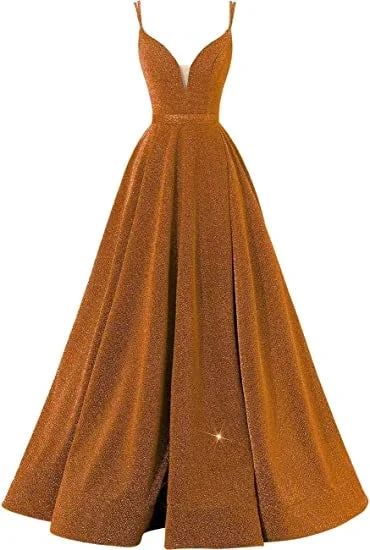 Glitter Spaghetti V-Neck Prom Dresses Long Formal Evening Dress Y871 by simplepromdress