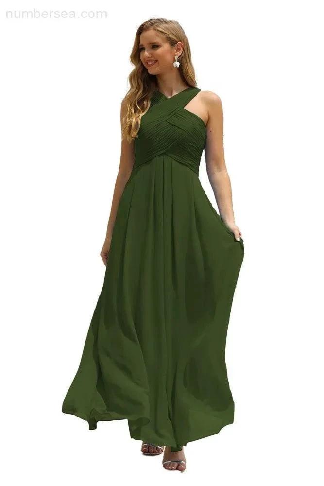 Numbersea Women Halter Chiffon Bridesmaid Dress A-line Long Formal Prom Gown SEA28015 by numbersea