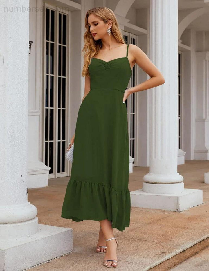 Numbersea Spaghetti Strap Chiffon Bridesmaid Dress Ankle Length Formal A Line Cocktail Party Homecoming Dress for Juniors SEA28028 by numbersea