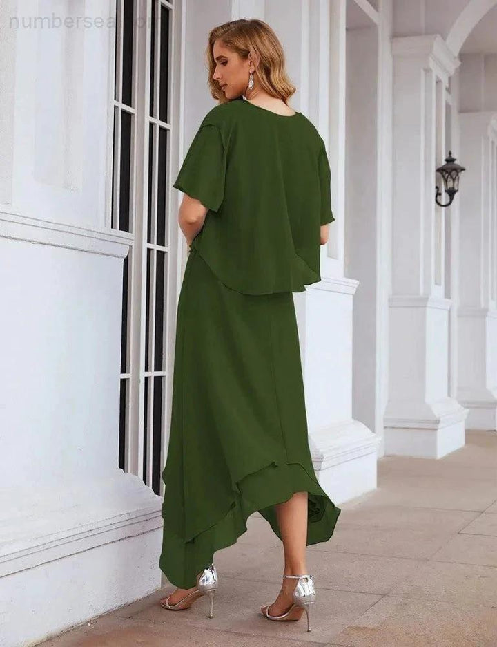 Sunnderly Chiffon Plus Size Mother of Bride Dresses with Jacket Formal Dresses for Wedding SY28073 by numbersea