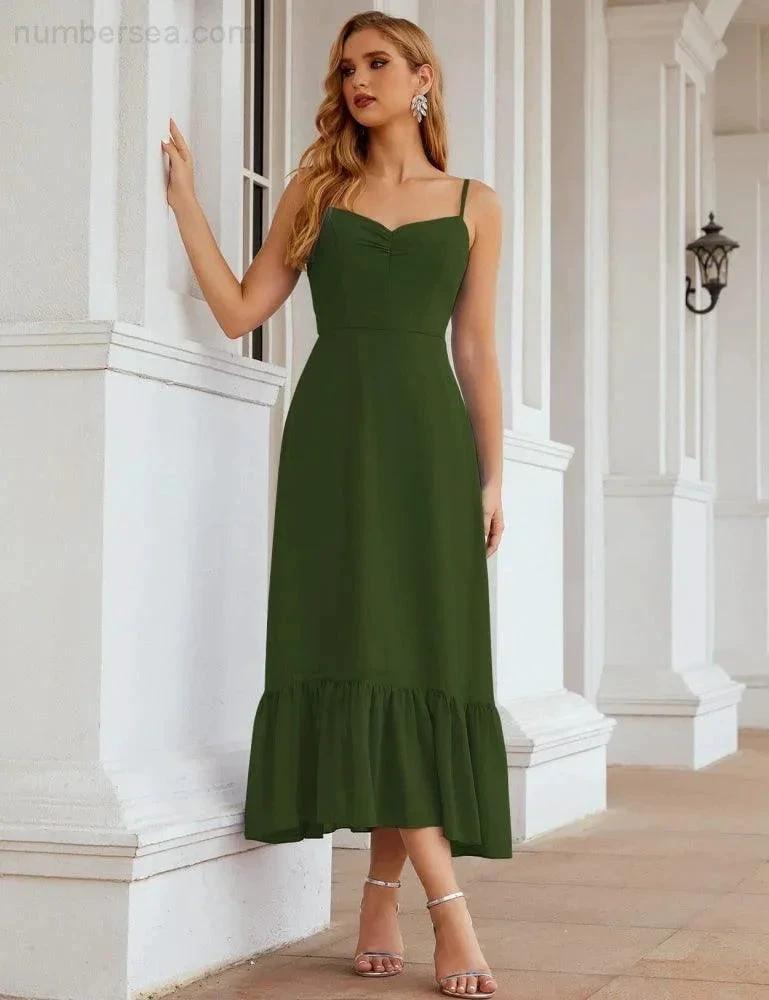 Numbersea Spaghetti Strap Chiffon Bridesmaid Dress Ankle Length Formal A Line Cocktail Party Homecoming Dress for Juniors SEA28028 by numbersea