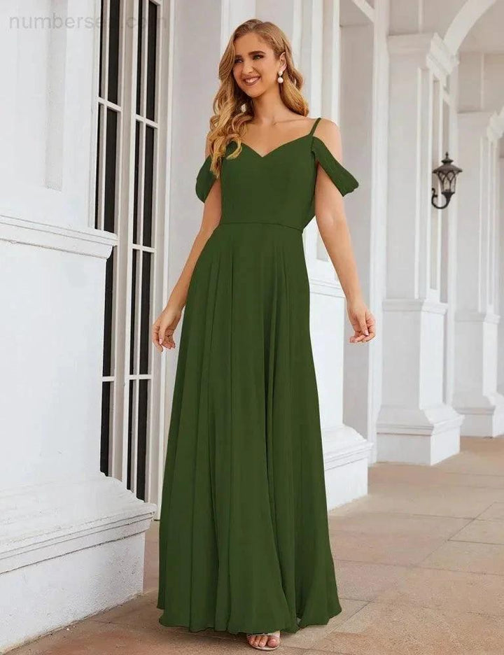 Numbersea Cold Shoulder Chiffon Bridesmaid Dresses Long Maxi Formal Prom Gowns for Women Party SEA28059 by numbersea