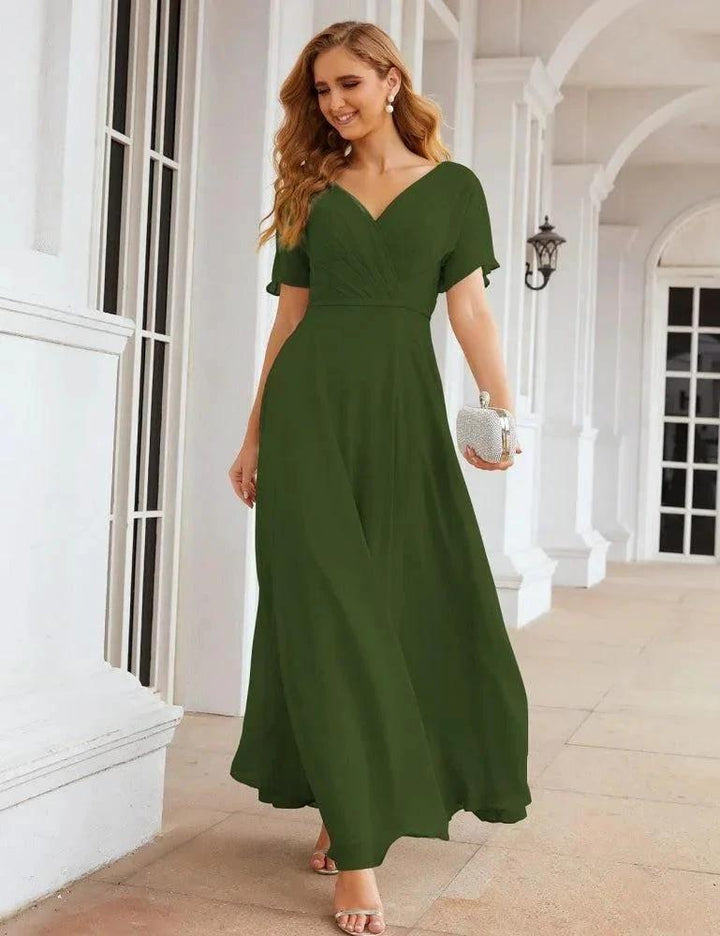 Numbersea Wrap V-Neck Chiffon Bridesmaid Dresses Long Formal Maxi Evening Gown for Wedding Guests SEA28049 by numbersea