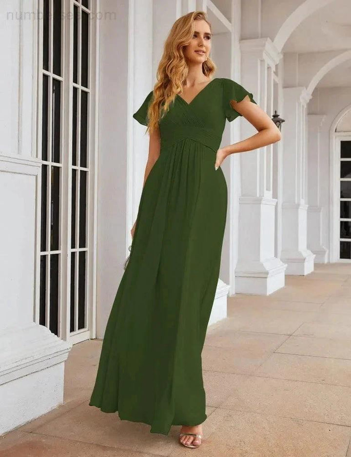 Numbersea Chiffon Bridesmaid Dress Cap Sleeves Maxi Prom Gowns Party Wedding Mother of The Bride Dresses for Women SEA28047 by numbersea