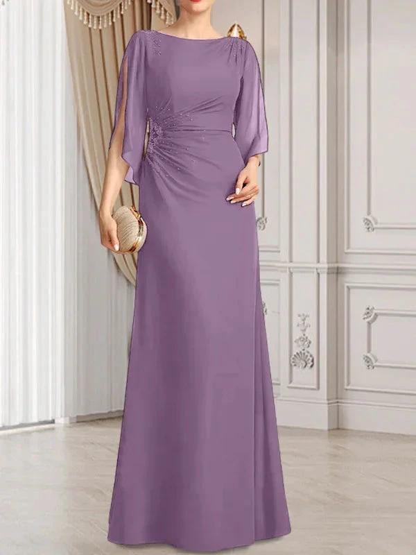 Sheath/Column Scoop Floor-Length Chiffon Mother of the Bride Dress With Pleated Beading by Dreamylily