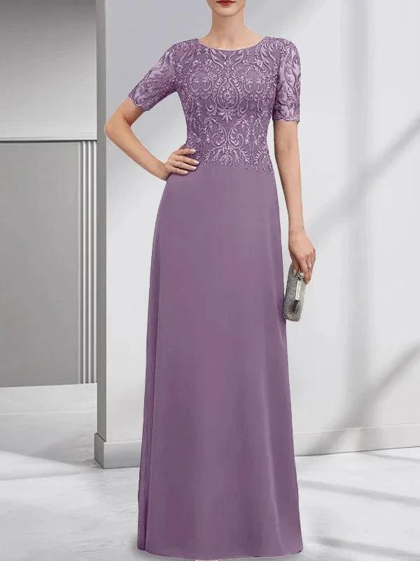 A-line Scoop Floor-Length Lace Chiffon Mother of the Bride Dress With Sequins by Dreamylily
