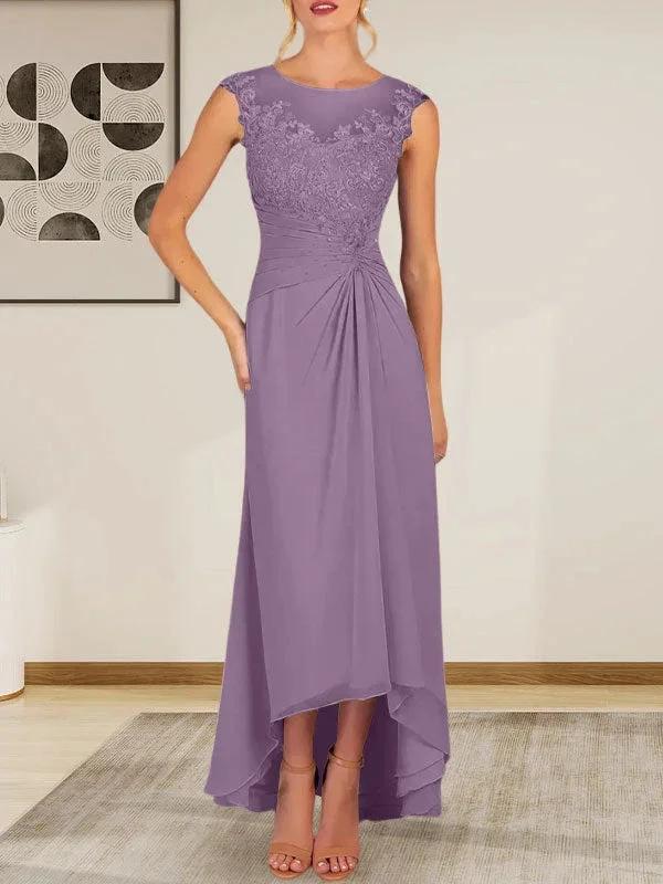 Champagne A-Line Scoop Lace Chiffon Dress by Dreamylily