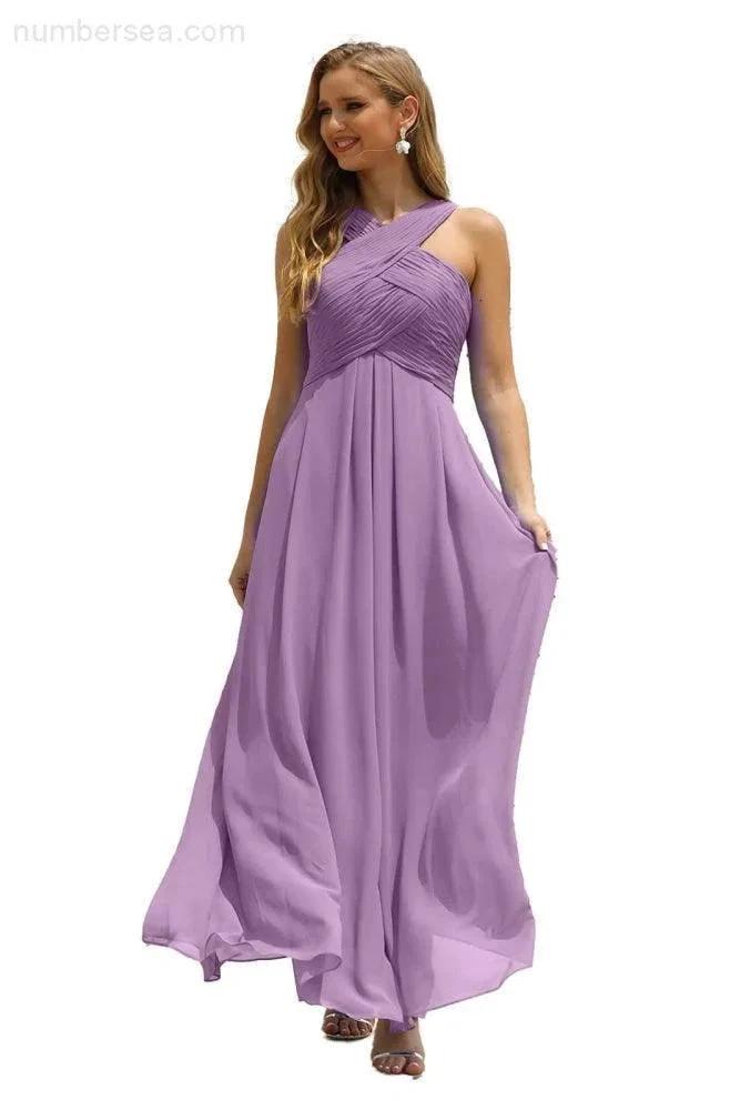 Numbersea Women Halter Chiffon Bridesmaid Dress A-line Long Formal Prom Gown SEA28015 by numbersea