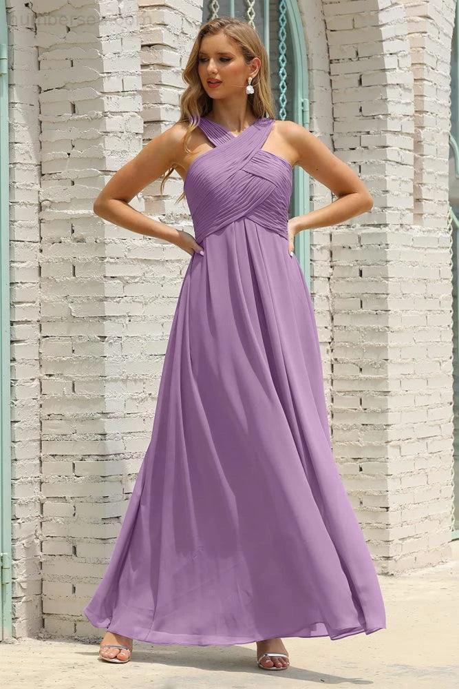 Numbersea Women Halter Chiffon Bridesmaid Dress A-line Long Formal Prom Gown SEA28015 by numbersea