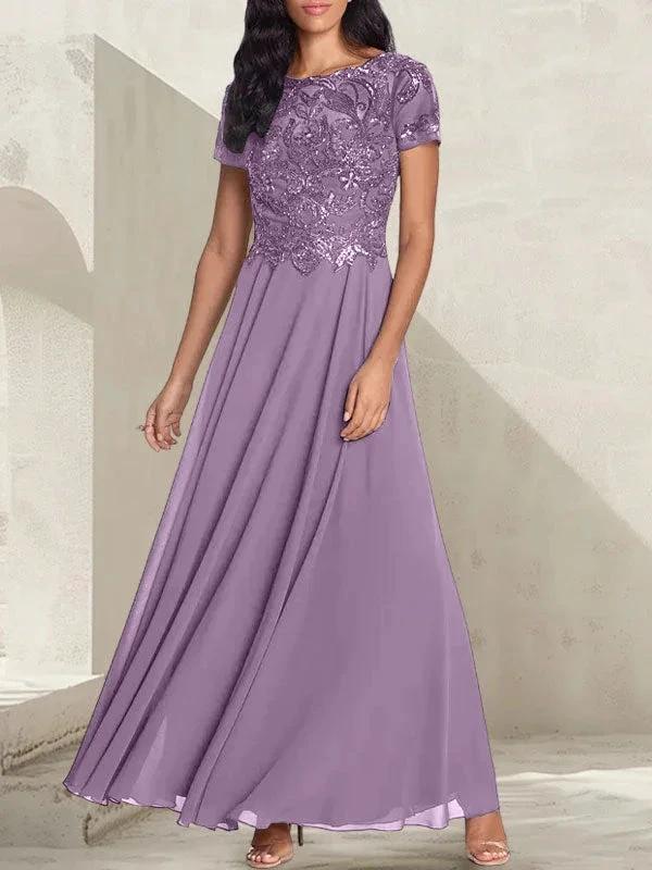 Charcoal Grey A-Line Scoop Long Mother of the Bride Dress With Beadings by Dreamylily