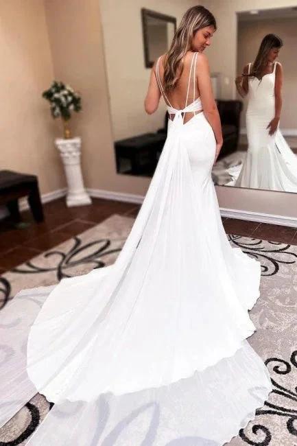Mermaid Sweetheart Floor-Length Sleeveless Stain Wedding Dresses with Ruffles by misshow.com