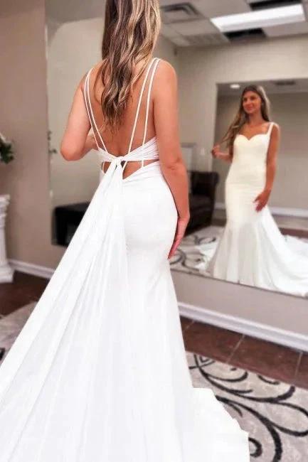 Mermaid Sweetheart Floor-Length Sleeveless Stain Wedding Dresses with Ruffles by misshow.com