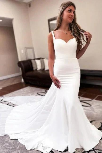 Mermaid Sweetheart Floor-Length Sleeveless Stain Wedding Dresses with Ruffles by misshow.com