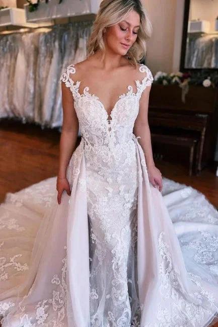 Mermaid Sweetheart Off-The-Shoulder Tulle Wedding Dresses with Lace by misshow.com