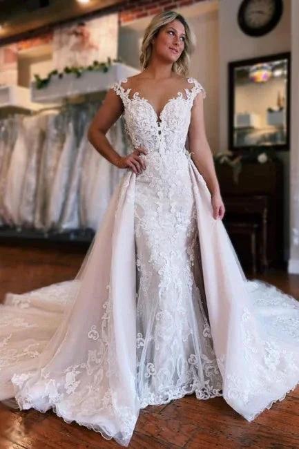 Mermaid Sweetheart Off-The-Shoulder Tulle Wedding Dresses with Lace by misshow.com
