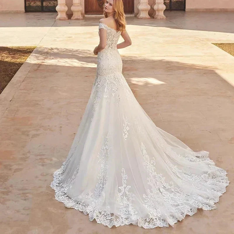 Mermaid Wedding Dress Off The Shoulder Vintage With Lace Embroidery Vestido De Noiva Sexy V-Neck Vestidos De Novia by payinti