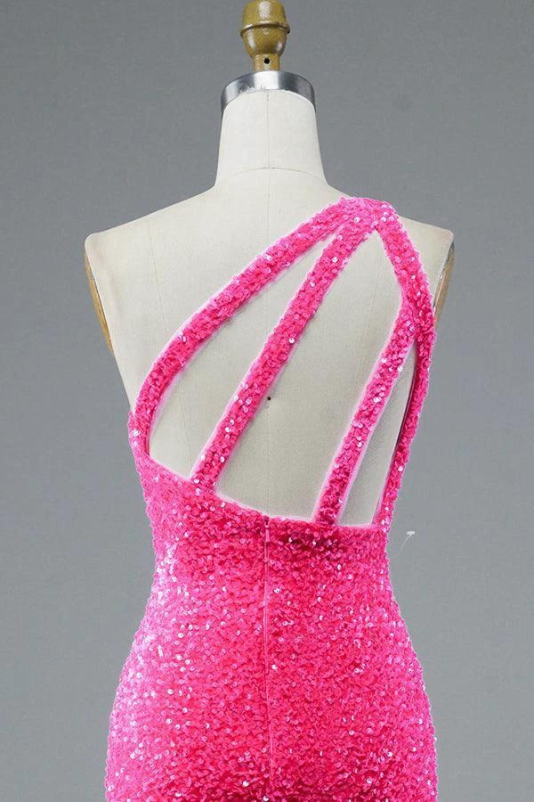 Mermaid Glitter One-Shoulder Backless Prom Dress With Sequins PSK386 by pgmdress