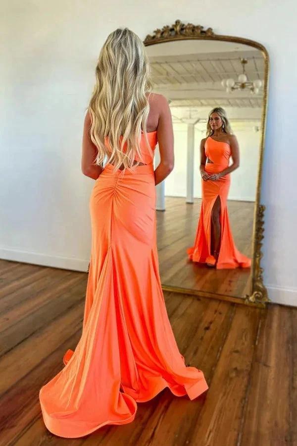 Mermaid One Shoulder Orange Prom Dress With Split PSK445 by pgmdress