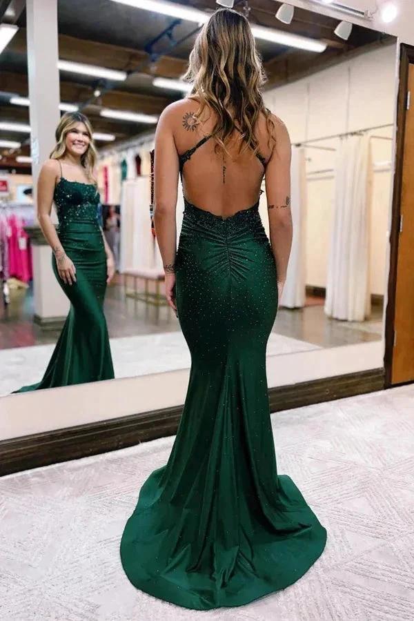Mermaid Satin Spaghetti Straps Prom Dress Formal Dress PSK520 by pgmdress