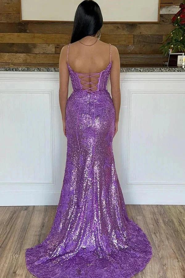 Mermaid Spaghetti Straps Appliques Red Prom Dress with Slit PSK556 by pgmdress