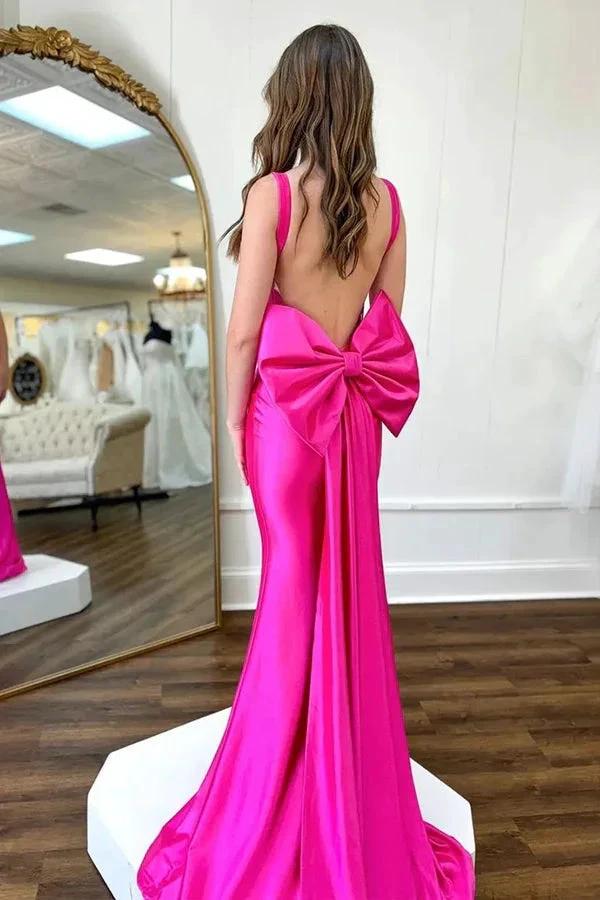 Mermaid Spaghetti Straps Corset Fuchsia Prom Dress With Bow PSK587 by Pgmdress