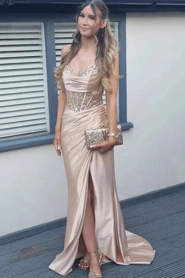 Mermaid Spaghetti Straps Corset Long Prom Dress with Slit PSK597 by Pgmdress