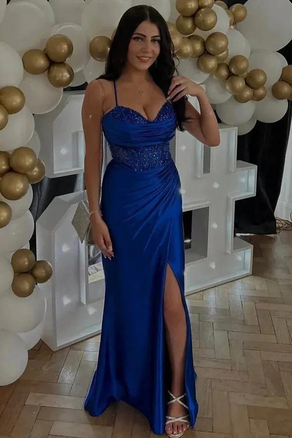 Mermaid Spaghetti Straps Corset Long Prom Dress with Slit PSK597 by Pgmdress
