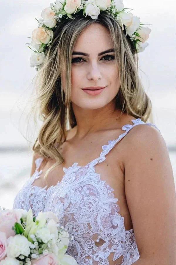 Mermaid Spaghetti Straps Lace Wedding Dress Beach Bridal Gown WD642 by pgmdress