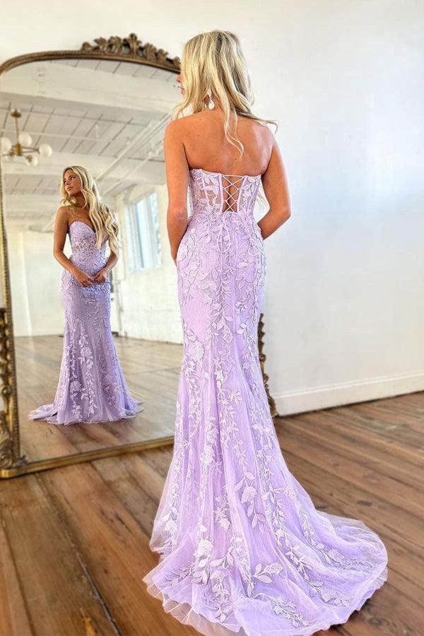 Mermaid Sweetheart Neck Lace Purple Long Prom Dress Formal Dress PSK365 by pgmdress