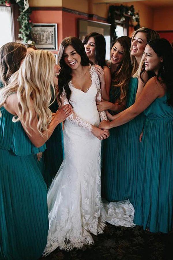 Mermaid V Neck Wedding Dress Long Sleeve Lace Bridal Gown WD610 by pgmdress
