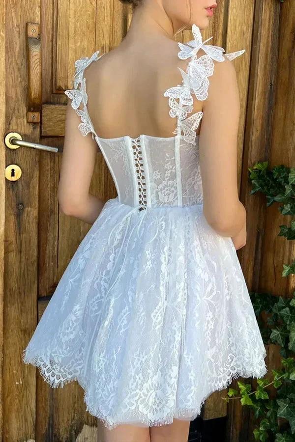 Mini White Homecoming Dress Lace Short Prom Dress PD519 by pgmdress