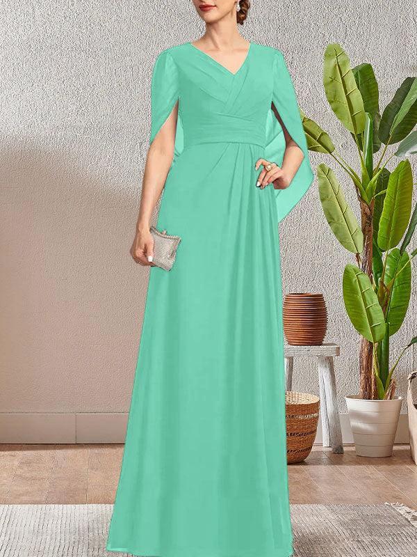 Dark Navy A-Line V-Neck Long Mother of Bride Dress by Dreamylily