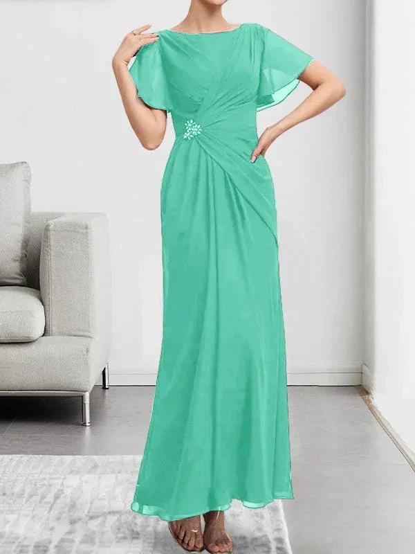A-line Scoop Illusion Tea-Length Chiffon Lace Mother of the Bride Dress With Beading Sequins by Dreamylily