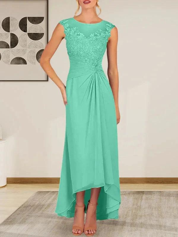 Champagne A-Line Scoop Lace Chiffon Dress by Dreamylily