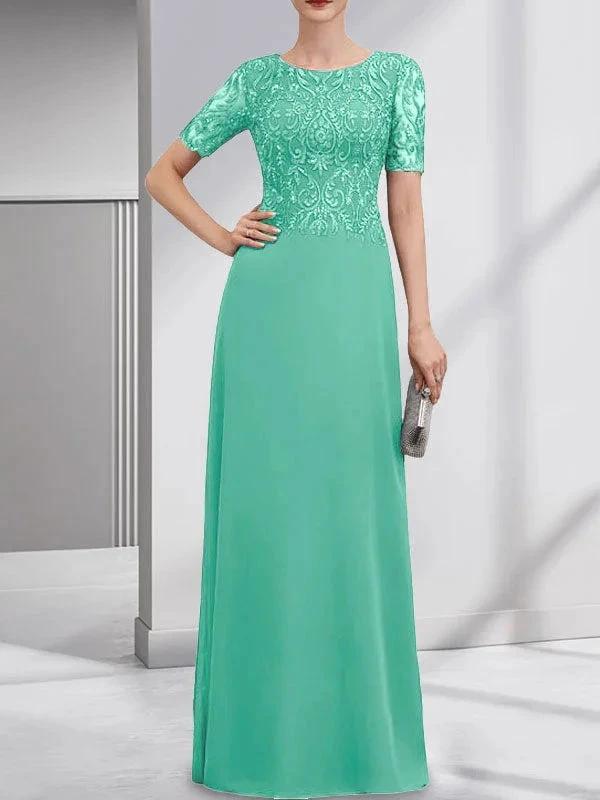 A-line Scoop Floor-Length Lace Chiffon Mother of the Bride Dress With Sequins by Dreamylily